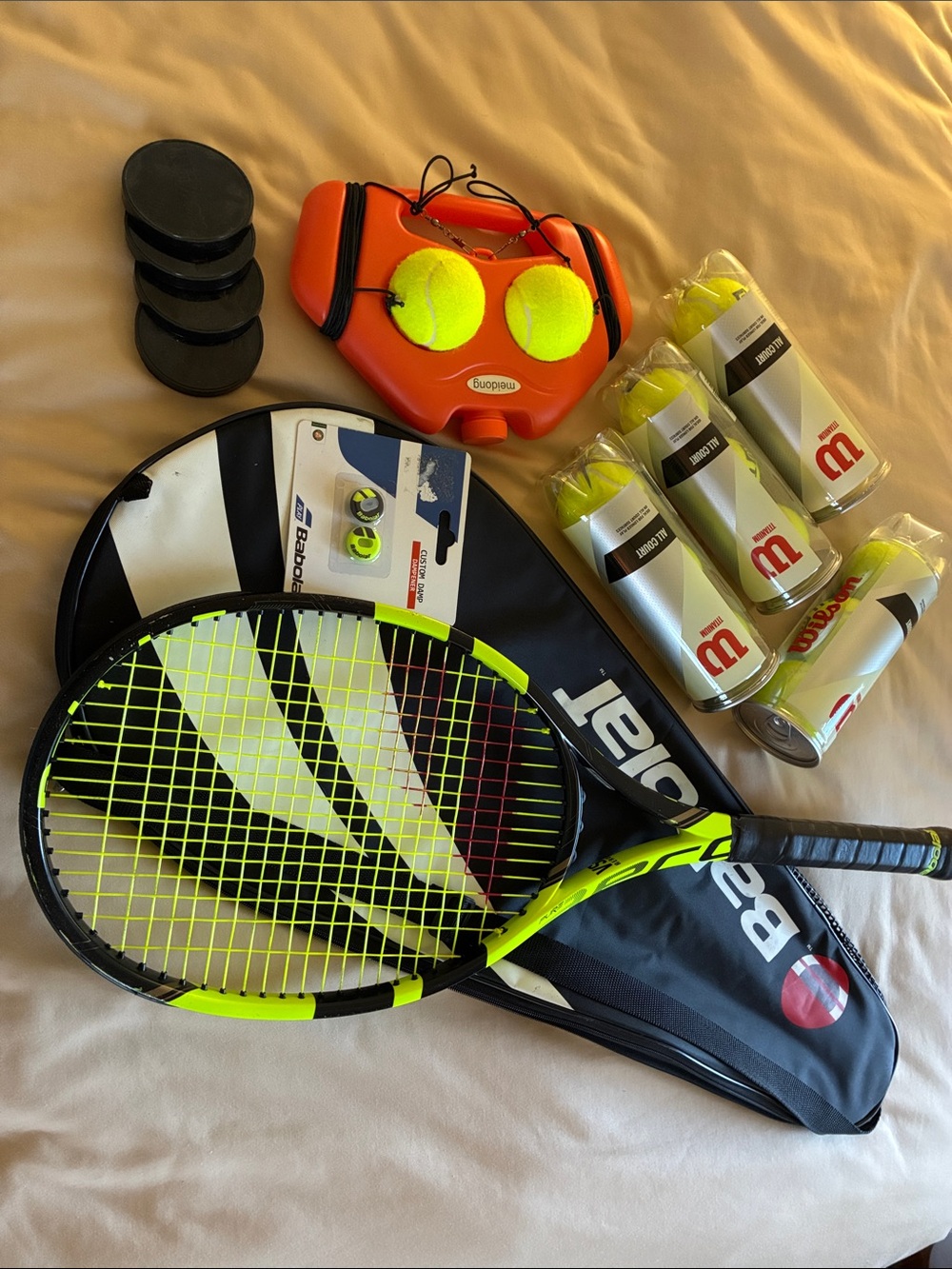 Babolat Neon Yellow Tennis Racket Bundle with Balls and Accessories